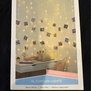 XL Curtain Lights (240 LEDs in warm white) 15 strands w/ 30 clear Photo Clips